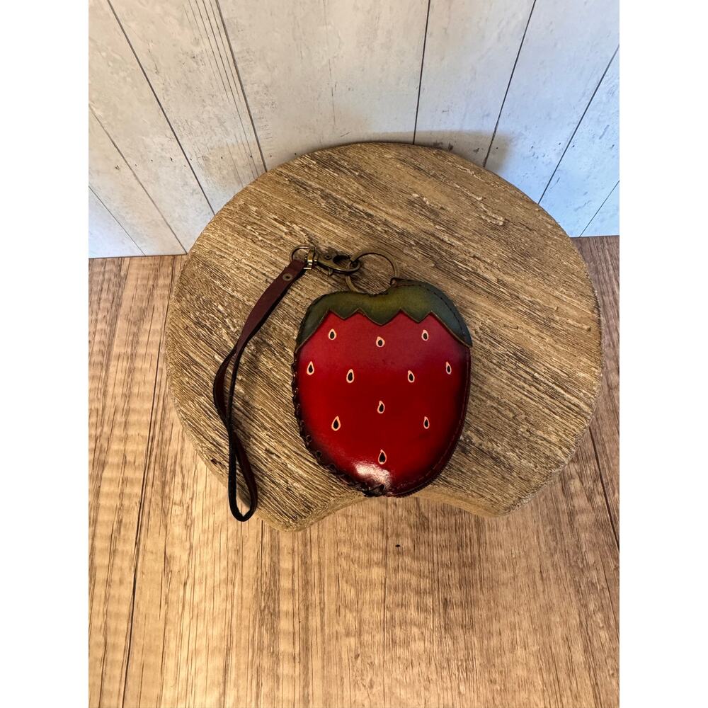 Genuine Leather Strawberry Coin Purse Wristlet Cute Hand Painted Leather NEW!
